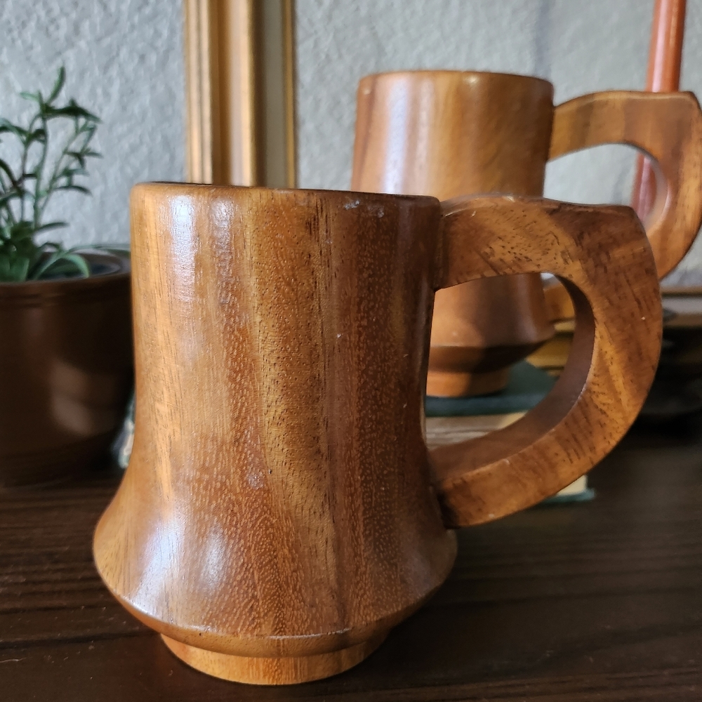 Set of Vintage Wodden Mugs